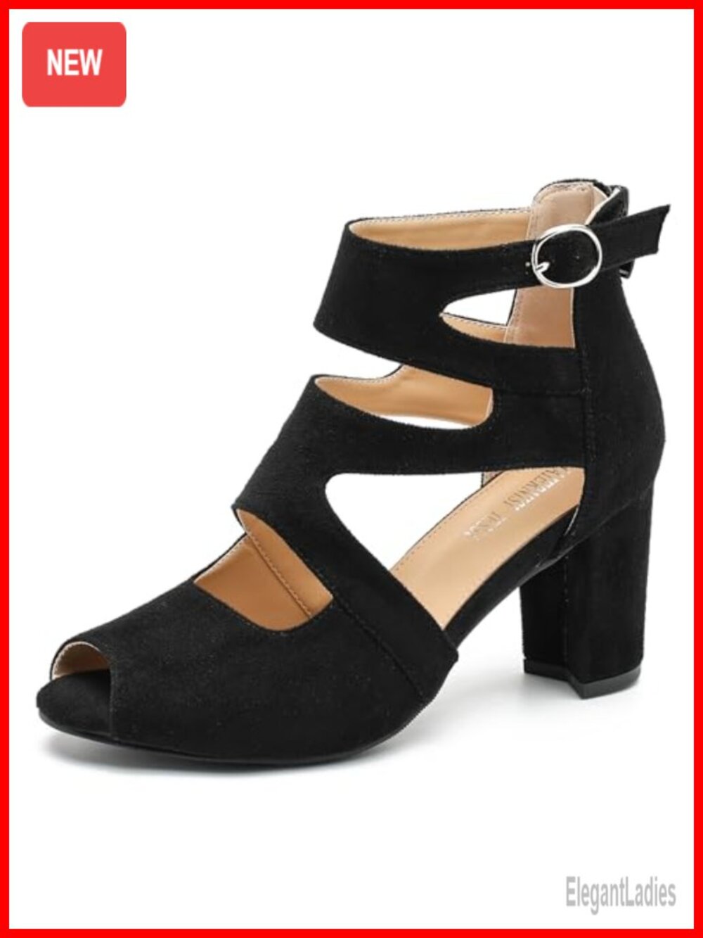 Gladiator Peep Toe Sandals, Block Heel, Ankle Strap, Zip